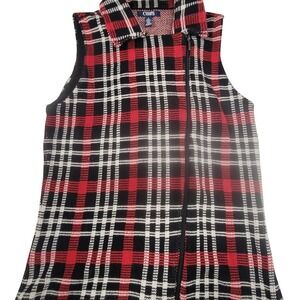 Chaps Vest Womens Medium Plaid‎ Sleeveless Full Zip Knit Sweater Red